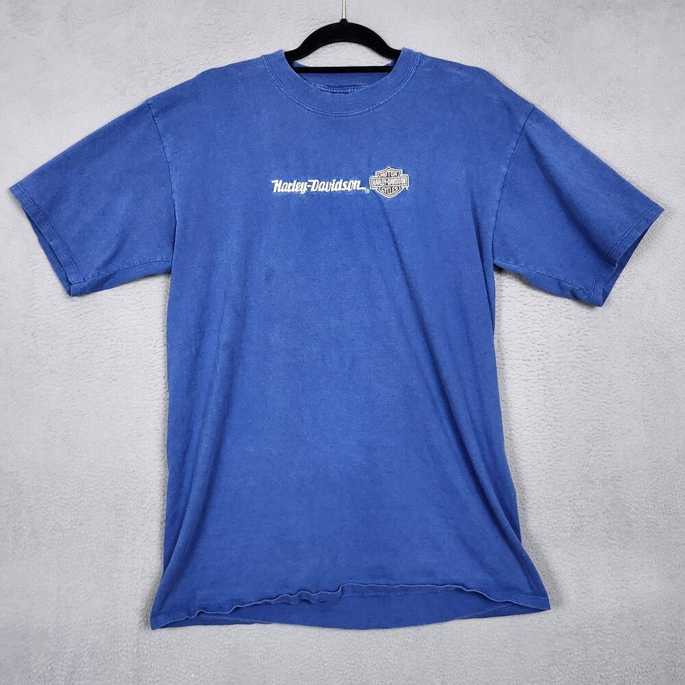 Harley-Davidson Shirt Mens Large Blue Made In USA Motorcycle Graphic Tee Biker